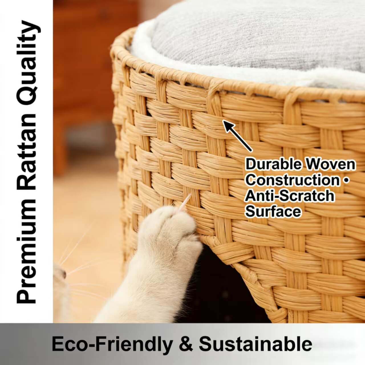 Premium Handwoven Rattan Cat House: Large Double Bed for Indoor Cats