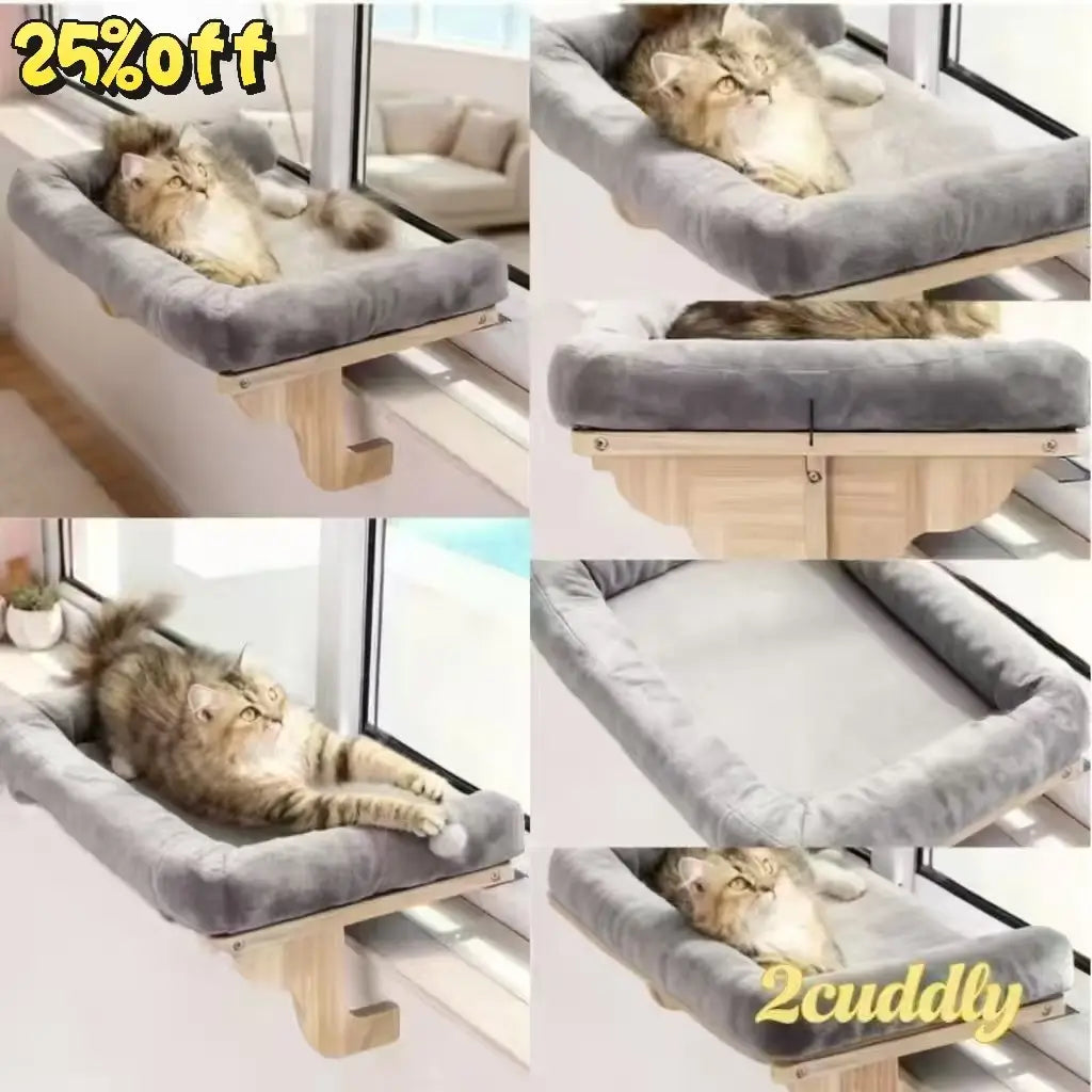 Orthopedic Cat Window Perch with Bolster, Sturdy Hardwood Frame, Large Pet Hammock