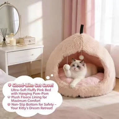 Interactive Comfort Cat Nest: Multi-Color Furry, Built-in Ball Toy for Cats