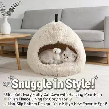 Interactive Comfort Cat Nest: Multi-Color Furry, Built-in Ball Toy for Cats