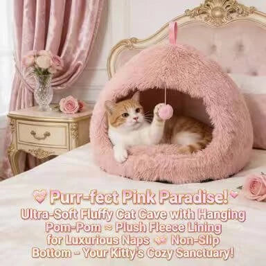 Interactive Comfort Cat Nest: Multi-Color Furry, Built-in Ball Toy for Cats