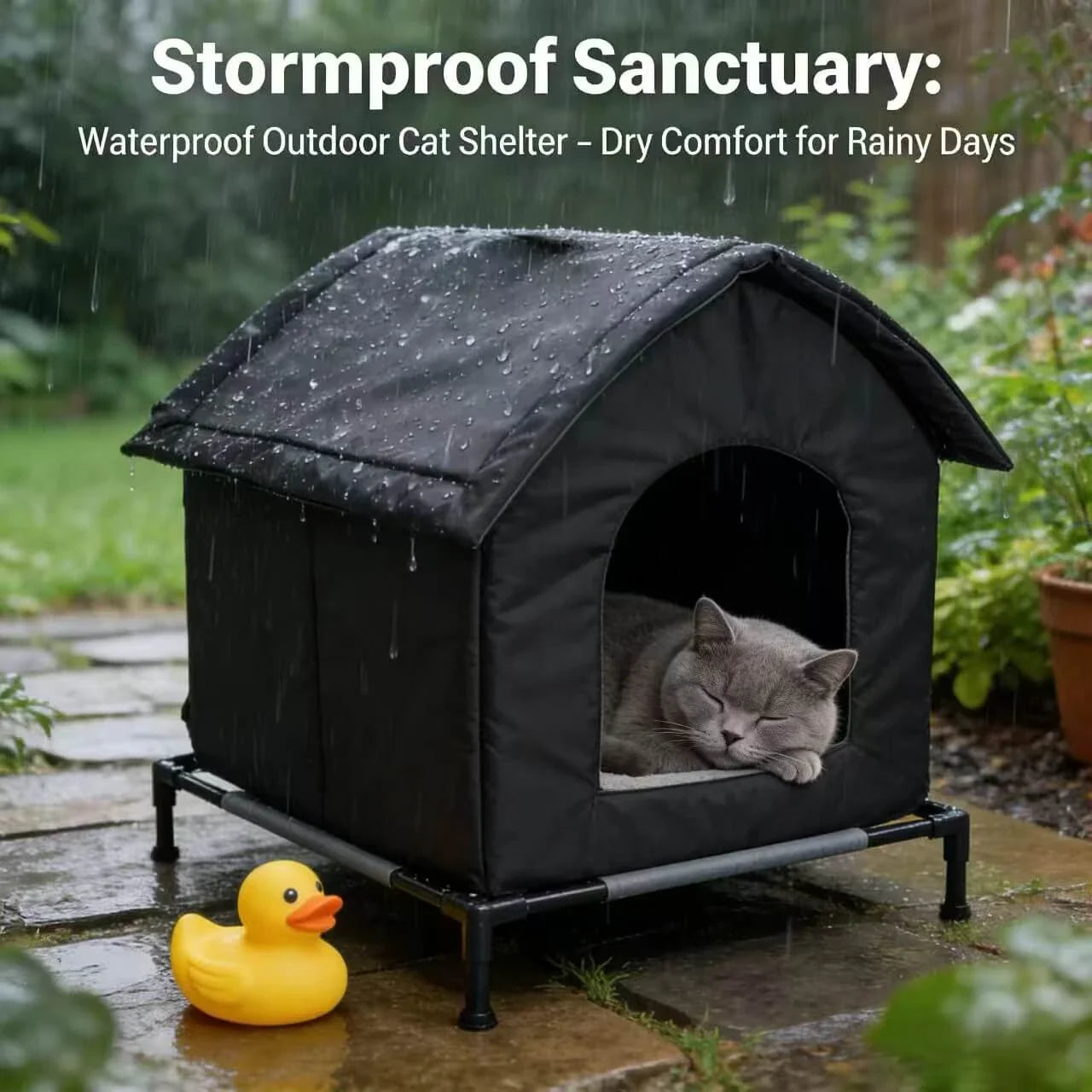 Waterproof Outdoor Cat Nest: Black, Stand Design, Weather-Resistant for Cats