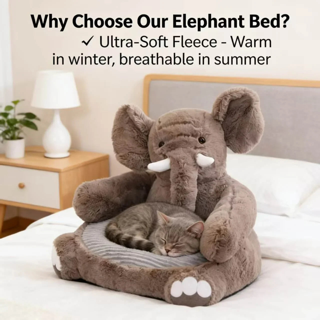 Cozy Elephant-Shaped Dog Sofa: Plush, Ribbed Cushion, Brown for Small Dogs