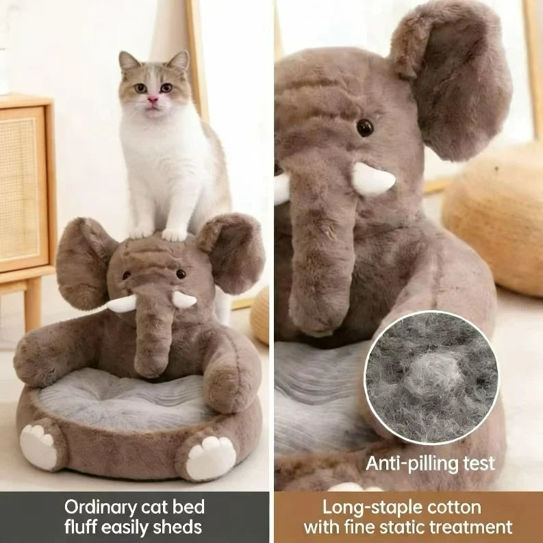 Cozy Elephant-Shaped Dog Sofa: Plush, Ribbed Cushion, Brown for Small Dogs