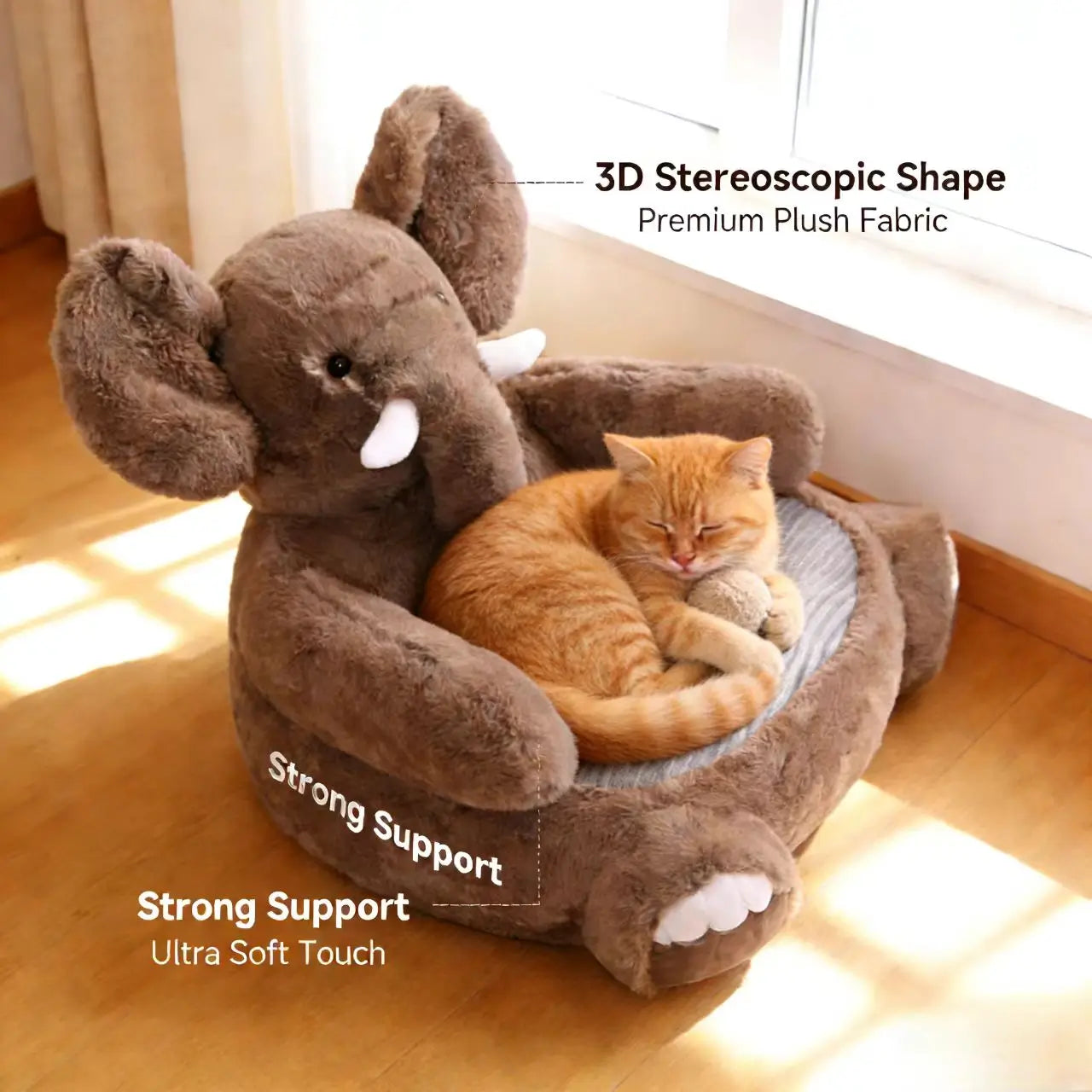 Cozy Elephant-Shaped Dog Sofa: Plush, Ribbed Cushion, Brown for Small Dogs