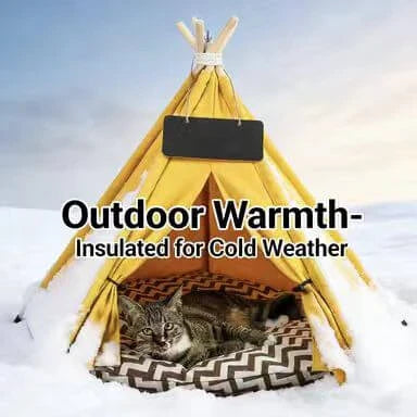 Cat Teepee Tent Bed, Yellow, Chalkboard Tag, Cushioned, Cat Sleeping Bed