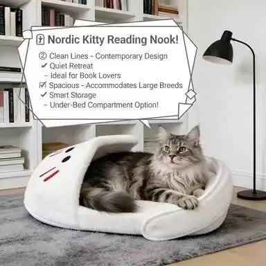 Ghost-Shaped Cat Bed: Cozy Rest, Plush Surface, Cute Design (White-Red)
