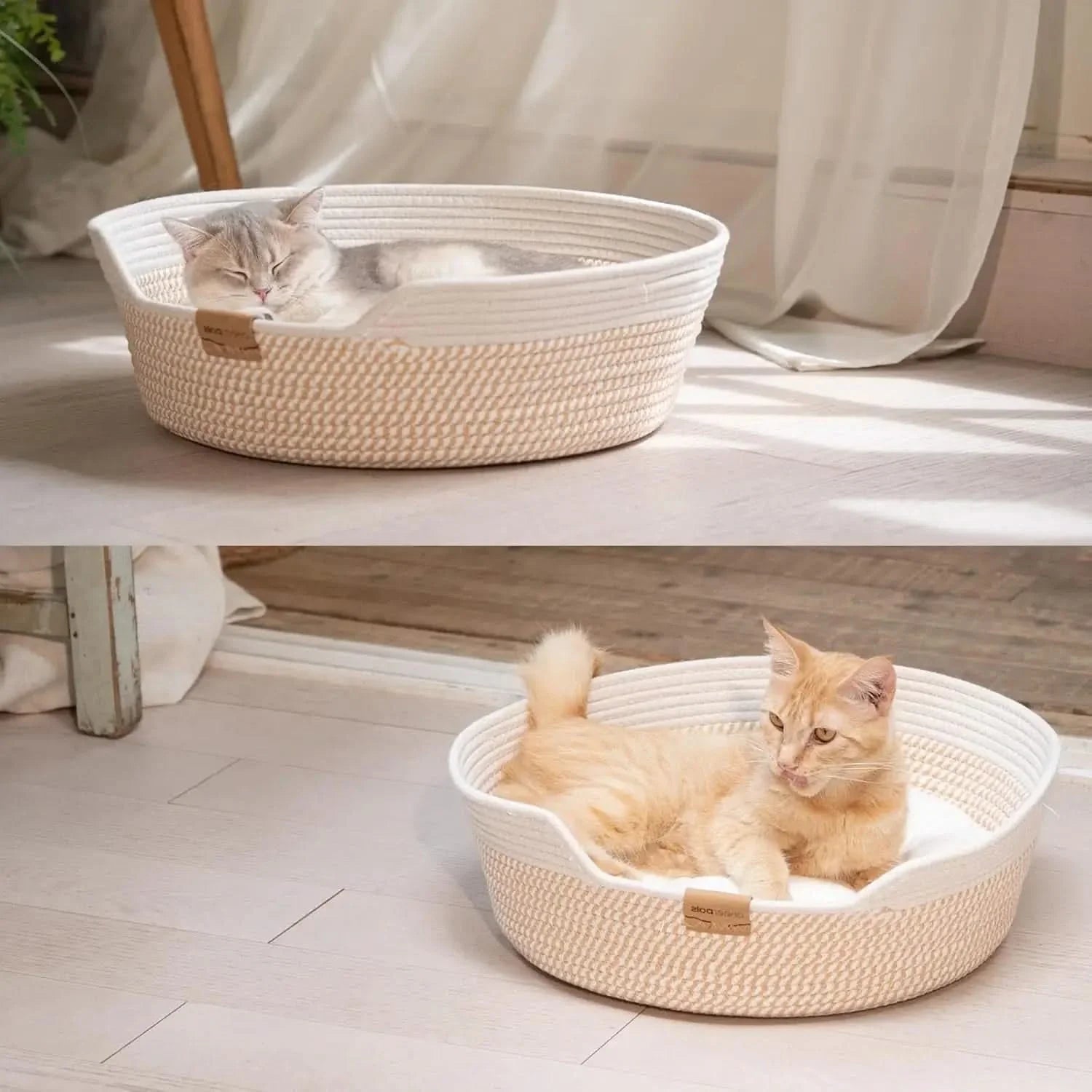 CHEERHOME PETS Woven Cat Basket Bed, Plush Cushion for All-Season Comfort