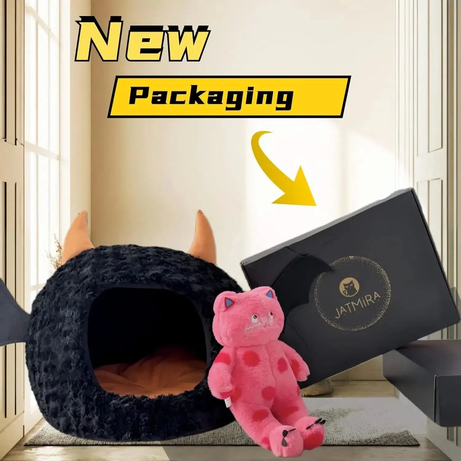 Funny Halloween Bat Cat Cave Bed: Warm, Ultra-Soft Plush, Removable Cushion