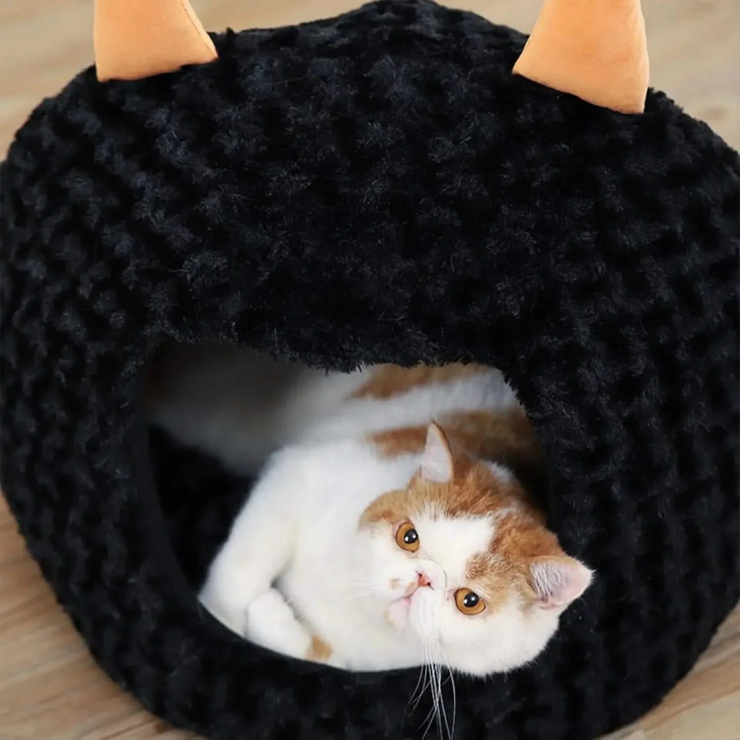 Funny Halloween Bat Cat Cave Bed: Warm, Ultra-Soft Plush, Removable Cushion