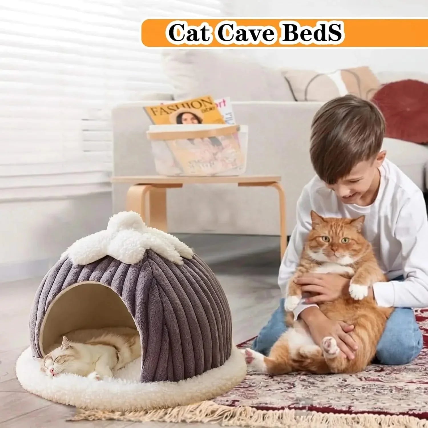 Pumpkin Cat Cave Bed: Cozy Indoor Hideaway, Soft Memory Foam, Washable Non-Slip