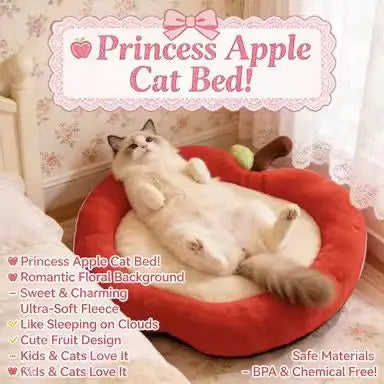 Apple-Shaped Cat Bed: Cozy Rest, Plush Surface, Lucky Theme (Red-Beige)
