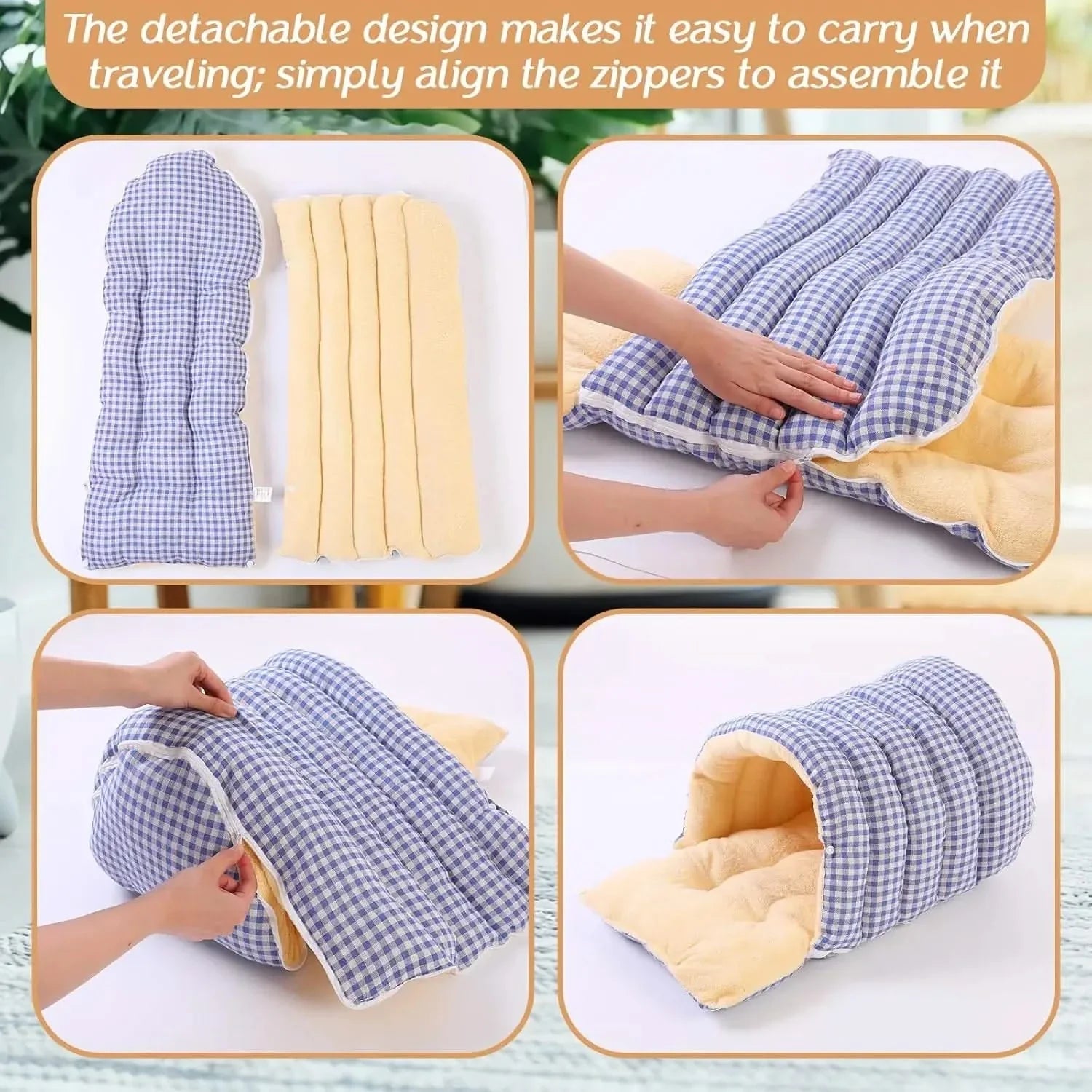 Novabright Gingham Checkered Cat Cave Bed – Thickened Warm Pet Sleep Bag