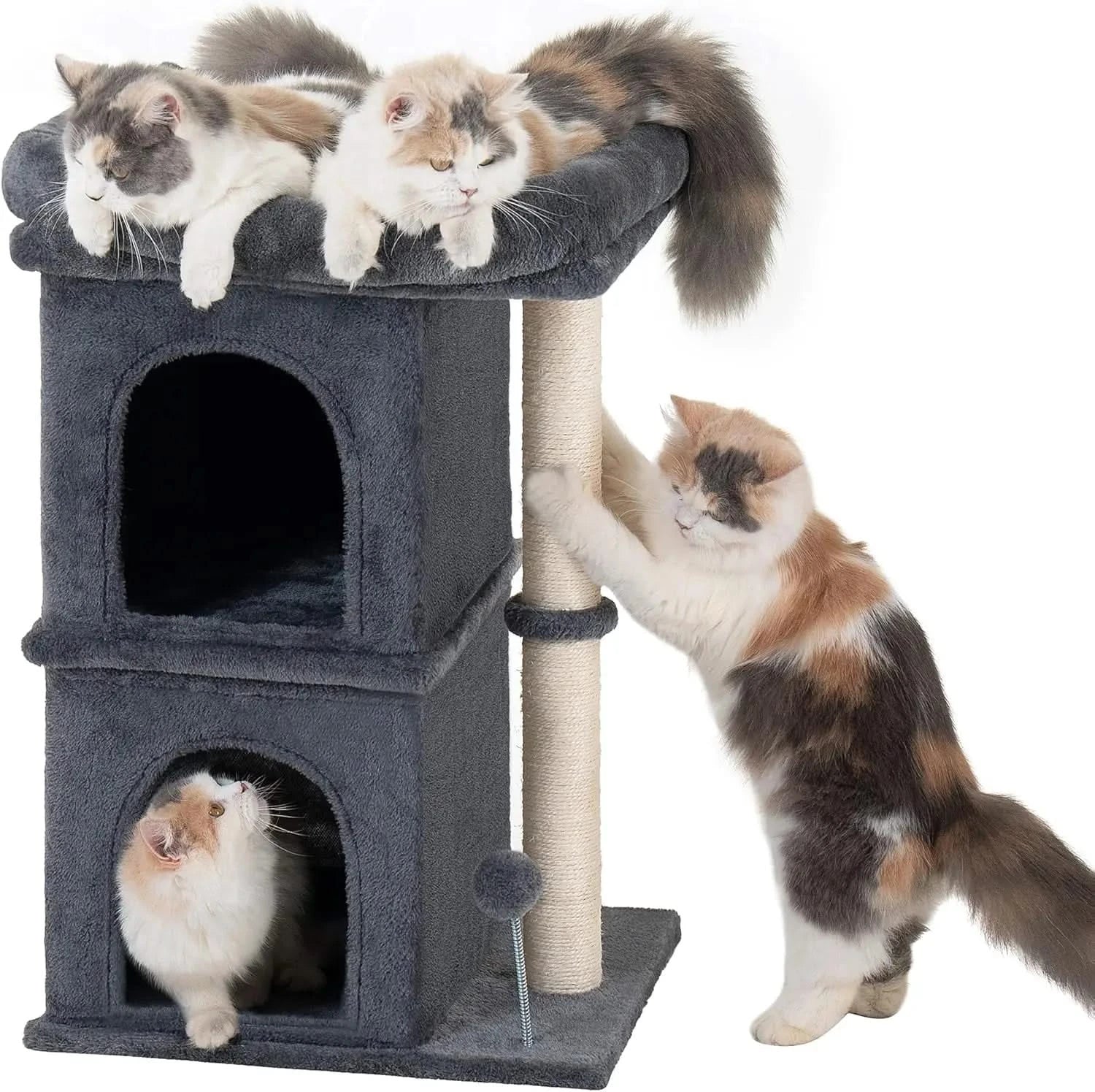 Sturdy 28-inch Cat Tree Tower: Spacious Window Perch, Sisal Scratch Post, Dual Condos