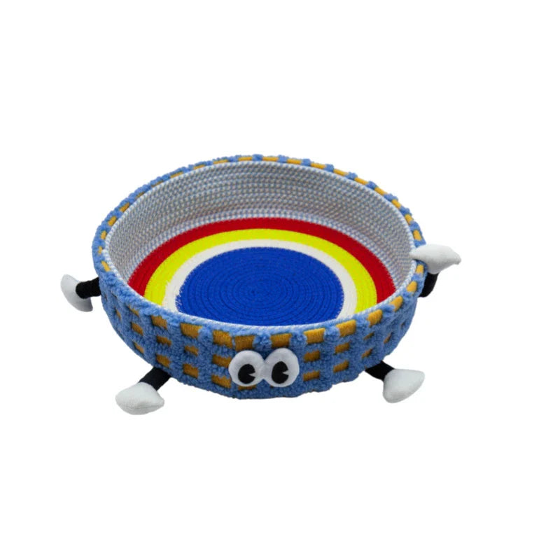 Cartoon Durable Cat Bed: Cotton Rope-Woven, Scratch-Resistant Rainbow Design for Cats