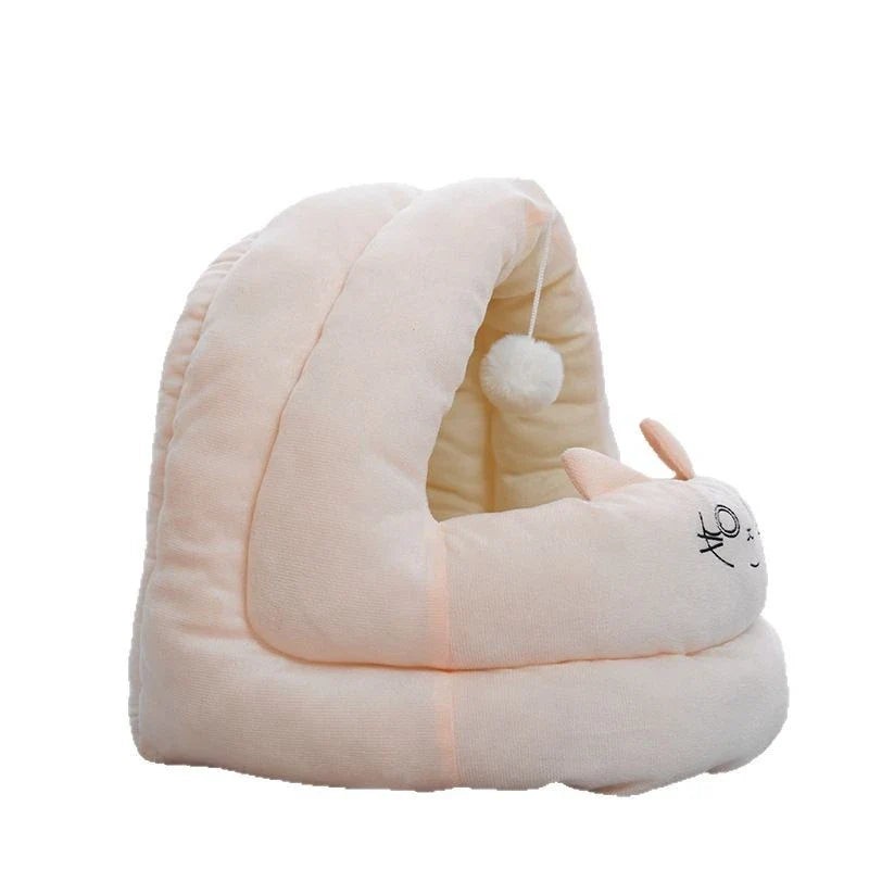 Warm Semi-Enclosed Cat Cave: Light Green Plush, Cozy Minimalist Design for Cats (All-Season)