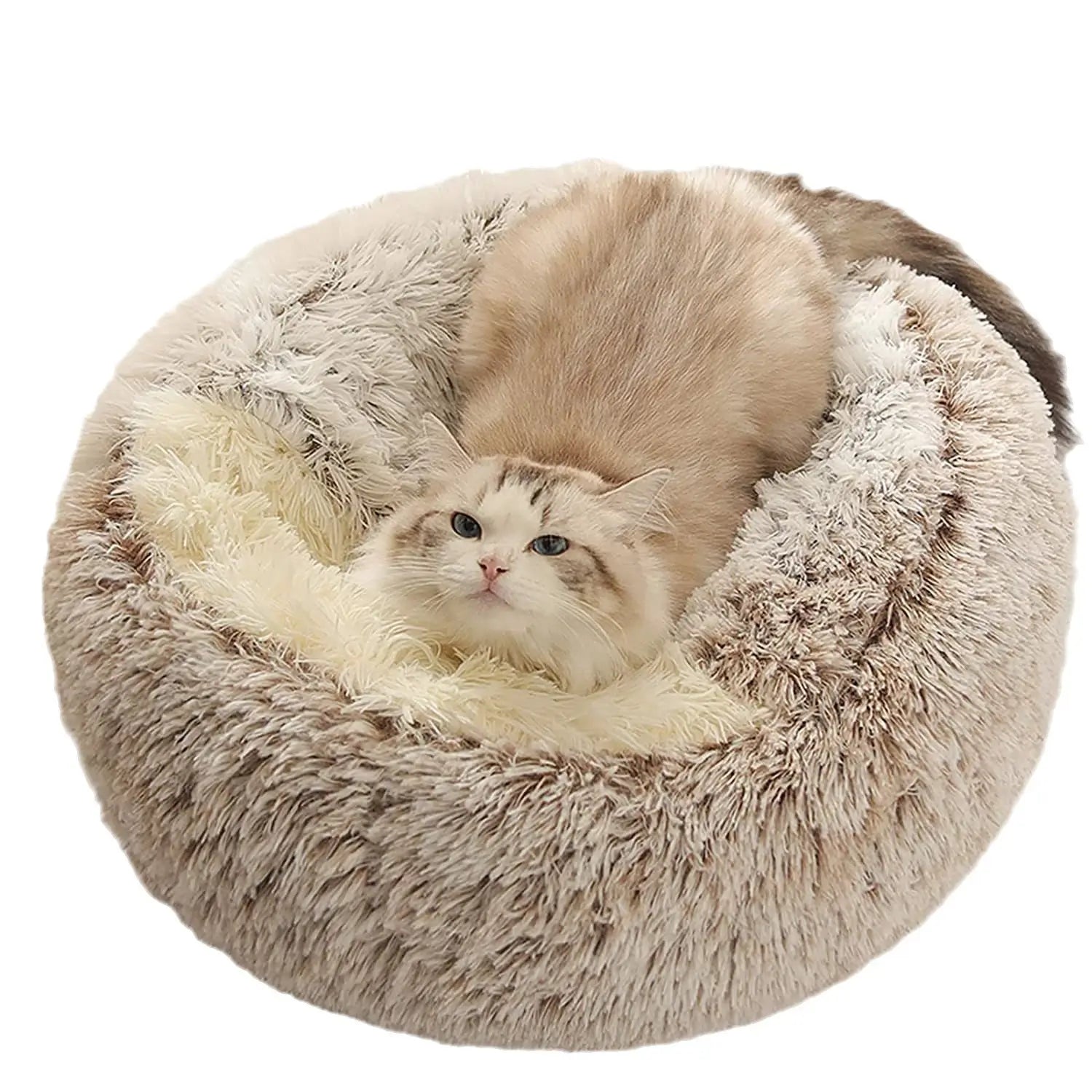Heat-Retaining Enclosed Cat Bed: Gray Long Fur, Warm Lining for Cats (Winter-Ready)