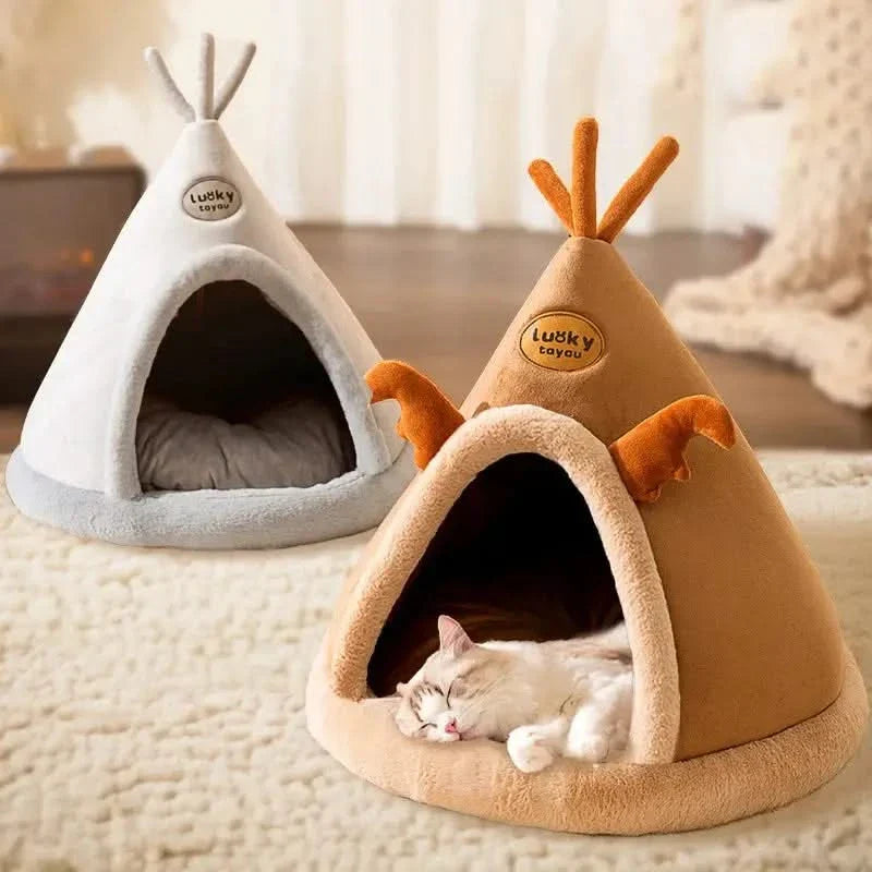 Cozy Pet Cave House Foldable Tent Soft Dog Bed Mongolian Yurt Nest