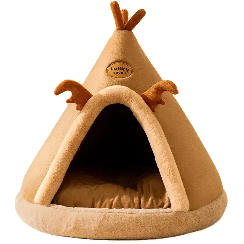 Cozy Pet Cave House Foldable Tent Soft Dog Bed Mongolian Yurt Nest