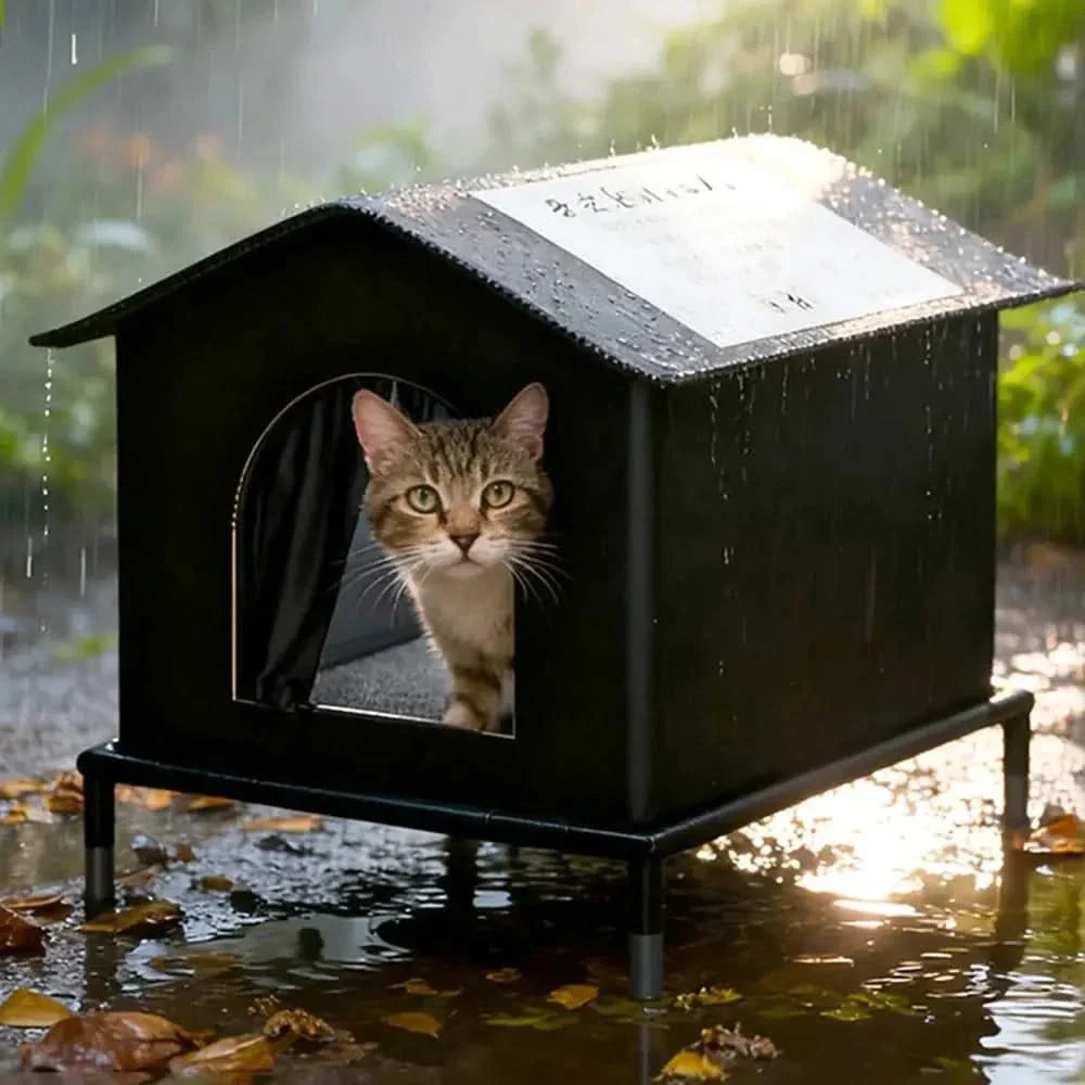 Insulated Waterproof Outdoor Cat House Shelter - Feral & Stray Pet Bed