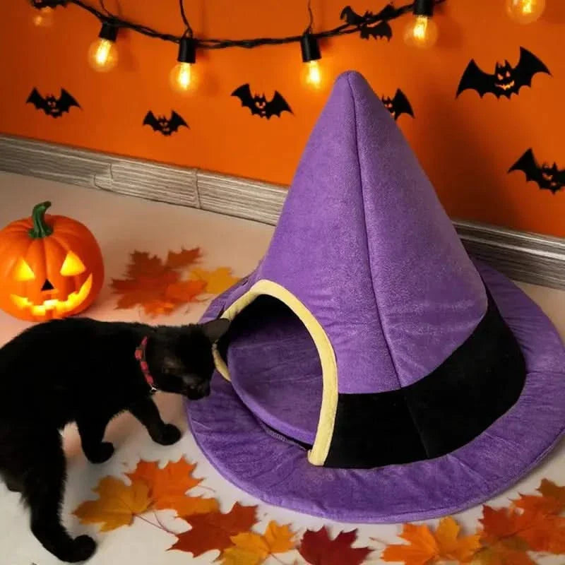 BOOTEELY Witch Hat Pet Bed: Soft Plush Semi-Enclosed Cozy Nest for Cats & Small Dogs