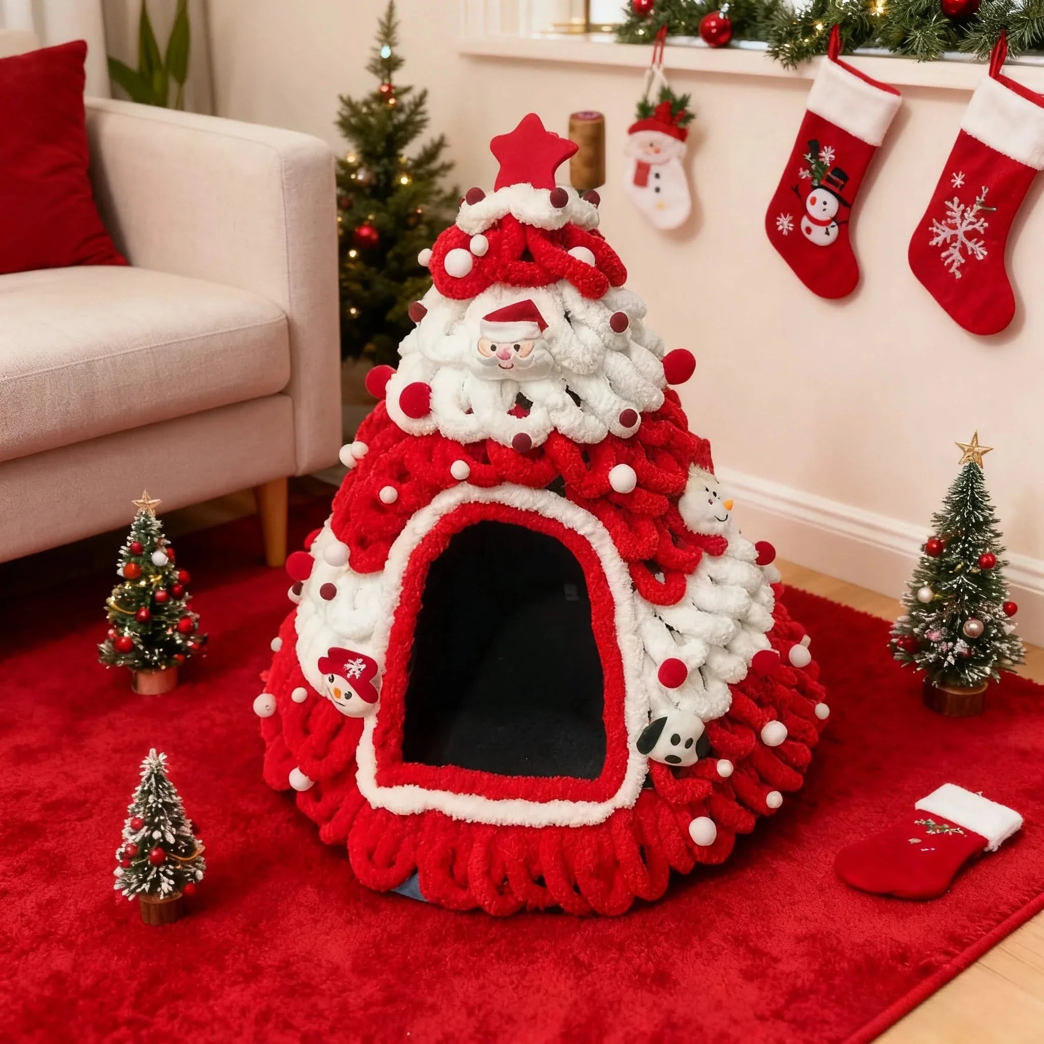 Cozy Christmas Tree Cat Nest: Handmade Felt Pet House for Winter Warmth & Comfort