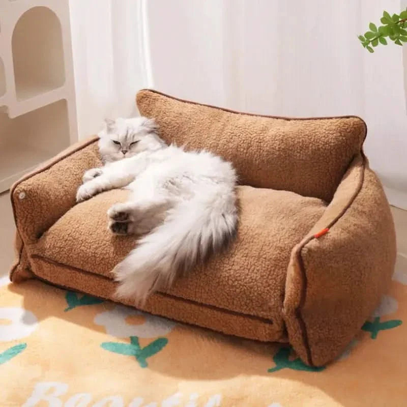 Cozy Winter Warm Pet Bed Sofa for Dogs & Cats - Removable Washable Sleeping Mat