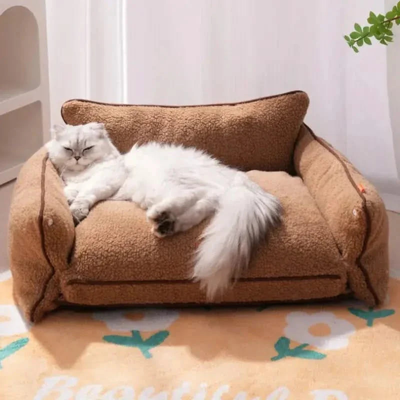 Cozy Winter Warm Pet Bed Sofa for Dogs & Cats - Removable Washable Sleeping Mat