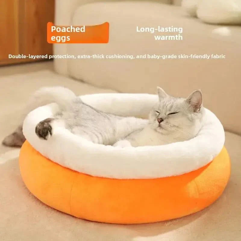 Cozy Winter Warmth Enclosed Plush Pet Bed - Soft Cat Dog Nest