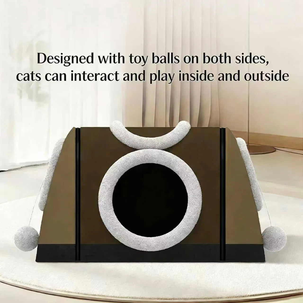 Interactive Toy Ball Cat Cave: Brown & White, Dual-Side Play for Cats (All-Season)