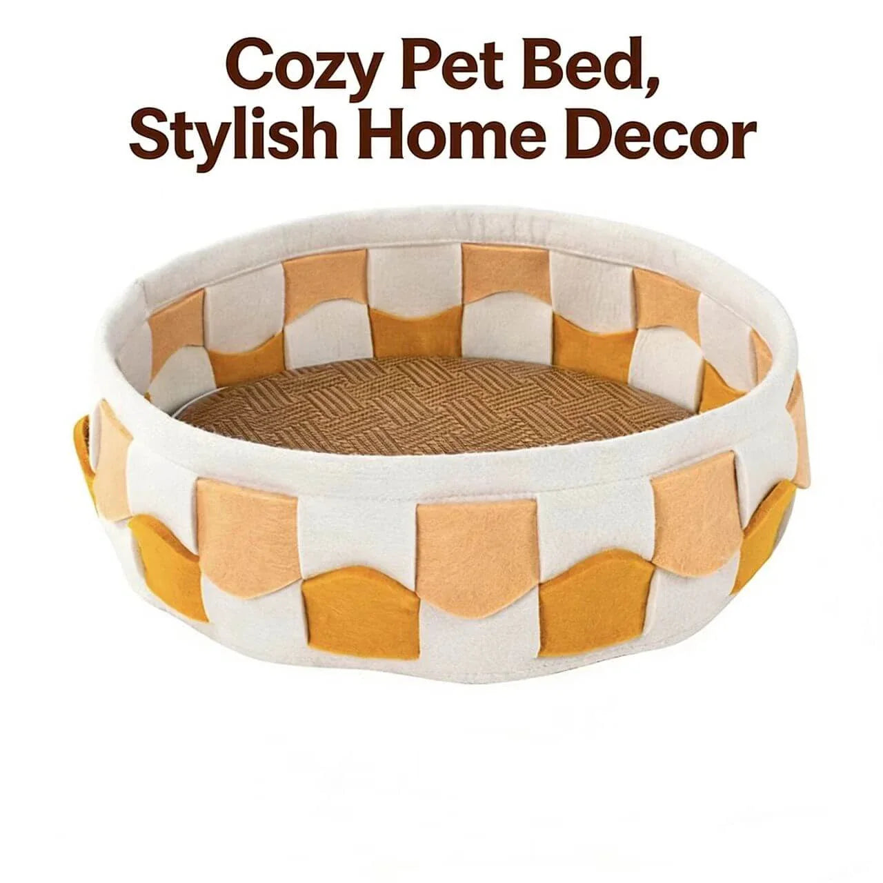 2-in-1 Cat Bed & Scratcher - Woven Checkered Design, Removable Mat