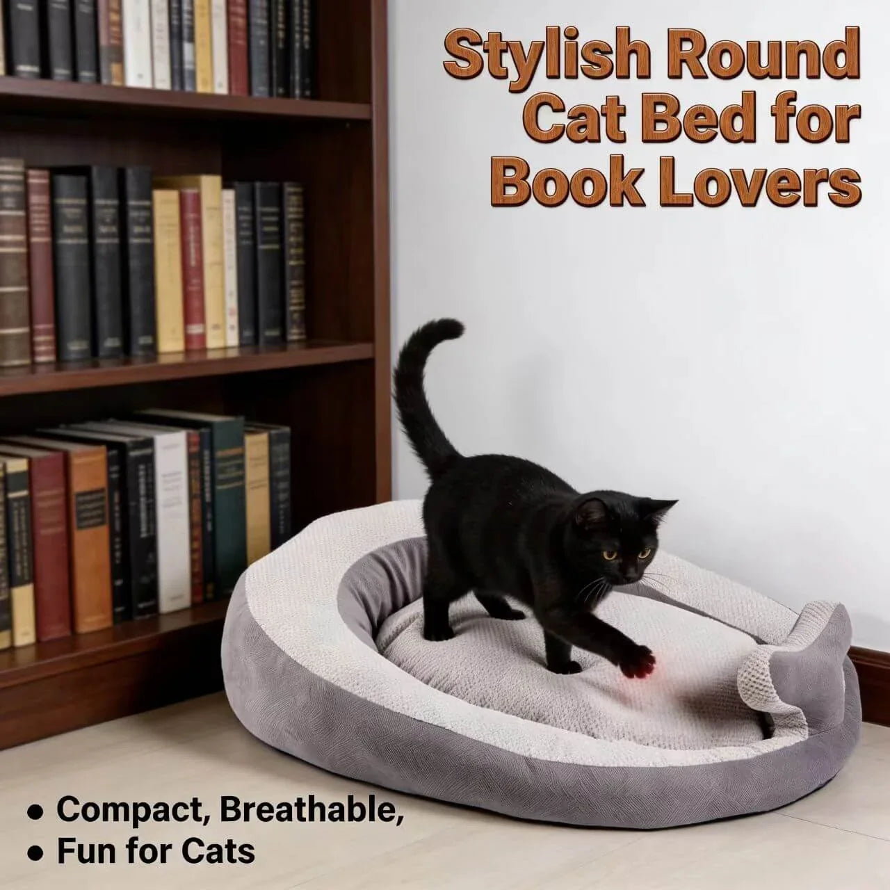 Soft Cushioned Pet Bed for Cats - Egg Design, Textured Cloth, Grey Two-Tone Rest Nest