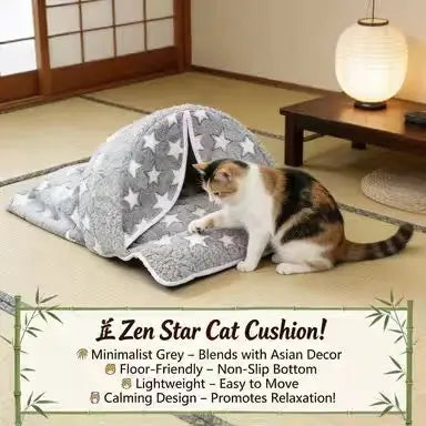 Star-Patterned Cat Bed: Cozy Hideaway, Plush Surface, Foldable Design (Gray-White)