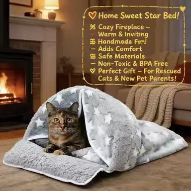 Star-Patterned Cat Bed: Cozy Hideaway, Plush Surface, Foldable Design (Gray-White)