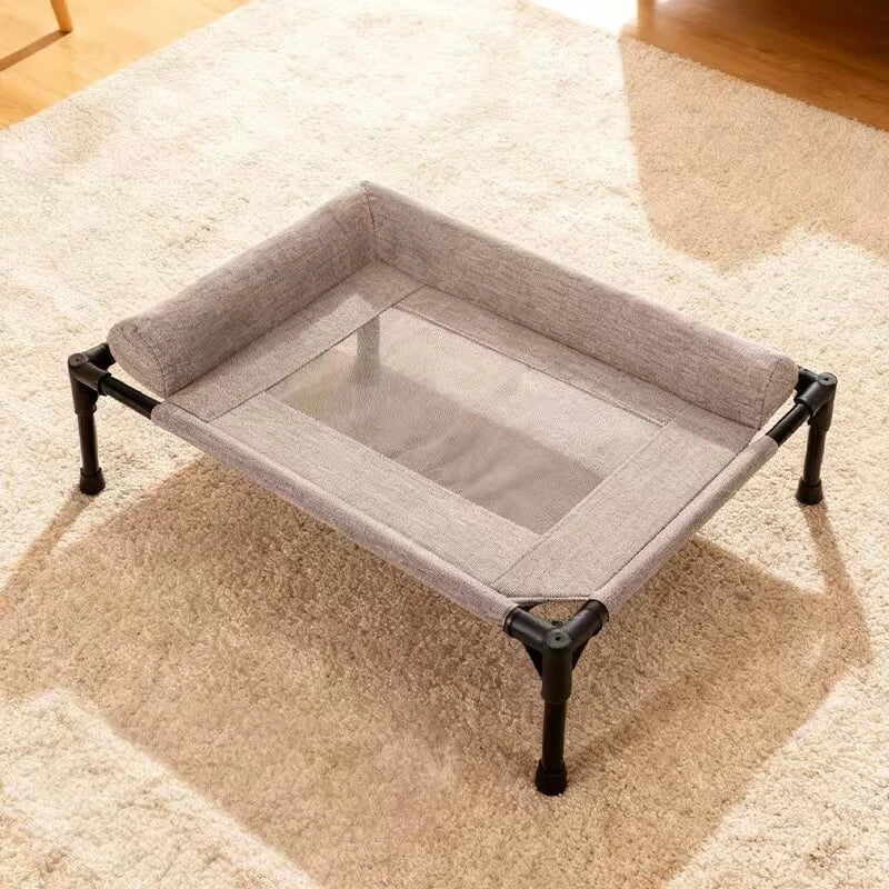 Breathable Pet Cot for Cats - Steel Legs, Mesh Linen, Blue Raised Rest Bed