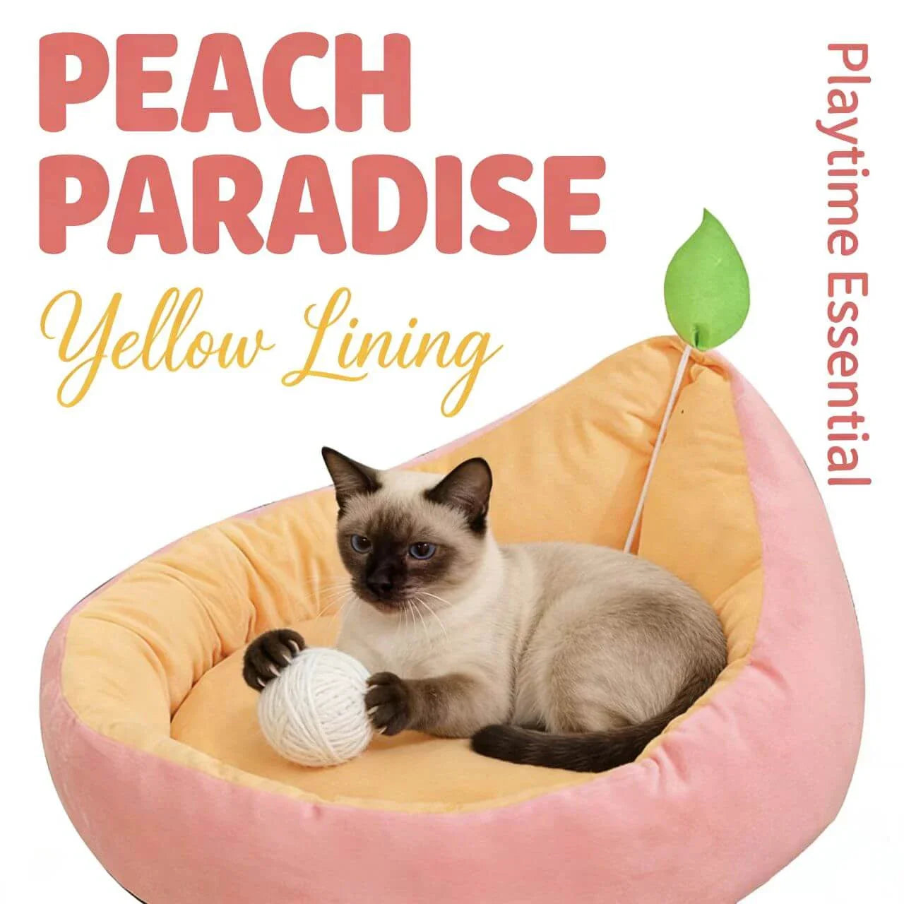 Soft Pet Nest for Cats - Peach Design, Plush, Hanging Toy, Pink & Yellow Rest Bed