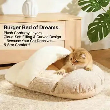 Cozy Dual-Texture Cat Bed: Beige & Cream, Plush Rest Space for Cats