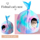 Comfortable Cat Nest: Fishtail Design, Blue-Pink Gradient, Plush Lining for Cats