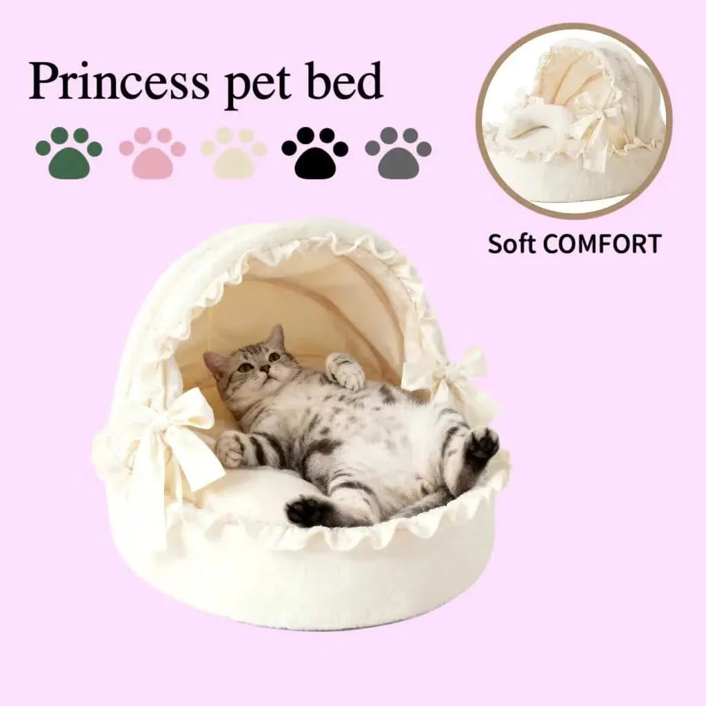 Soft Comfort Princess Canopy Cat Bed - Fluffy Plush, Multi-Color