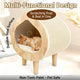 Modern Solid Wood Cat House with Scratching Wall, Cozy Cave Hideout for Indoor Cats-