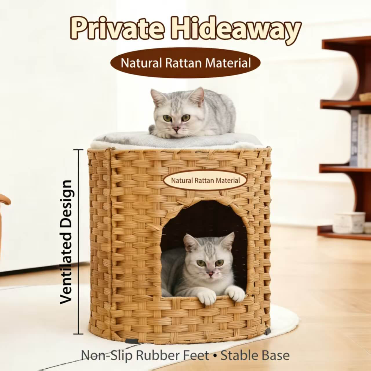 Premium Handwoven Rattan Cat House: Large Double Bed for Indoor Cats