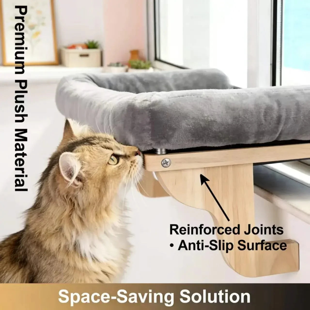 Orthopedic Cat Window Perch with Bolster, Sturdy Hardwood Frame, Large Pet Hammock