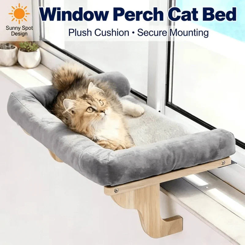 Orthopedic Cat Window Perch with Bolster, Sturdy Hardwood Frame, Large Pet Hammock