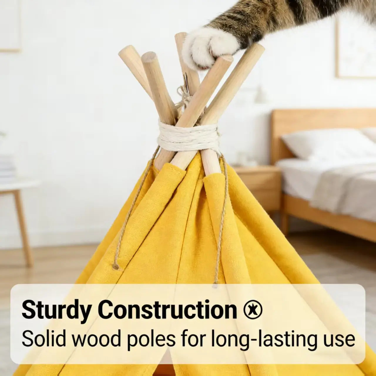 Cat Teepee Tent Bed, Yellow, Chalkboard Tag, Cushioned, Cat Sleeping Bed