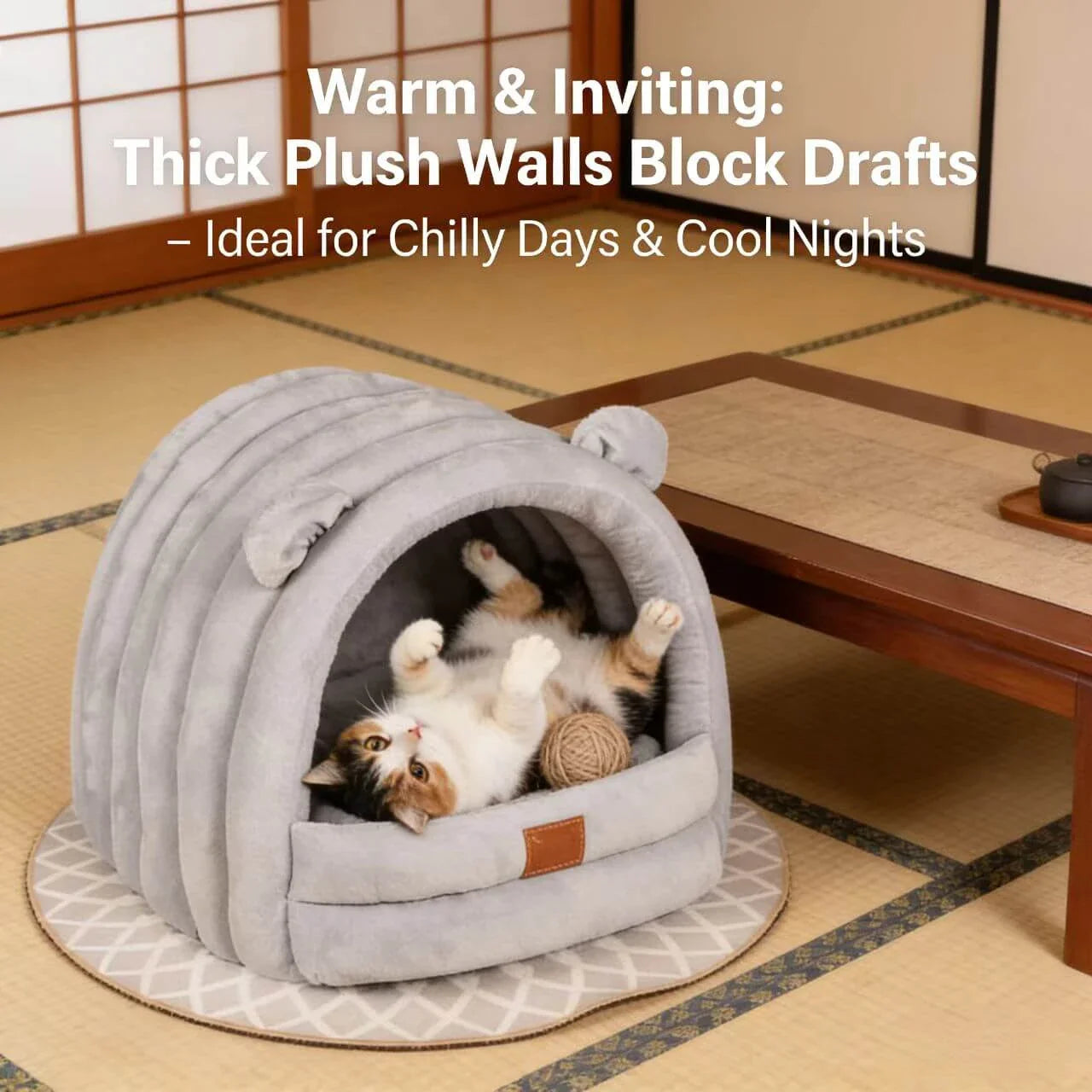 Comfortable Cat Nest: Bear Ear Design, Multi-Color, Leather Label for Cats