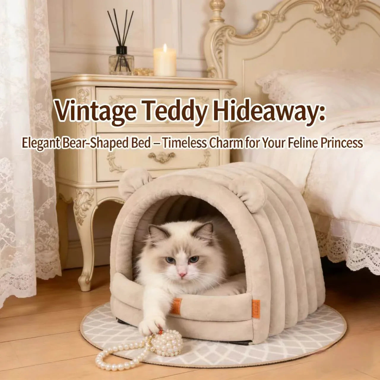 Comfortable Cat Nest: Bear Ear Design, Multi-Color, Leather Label for Cats