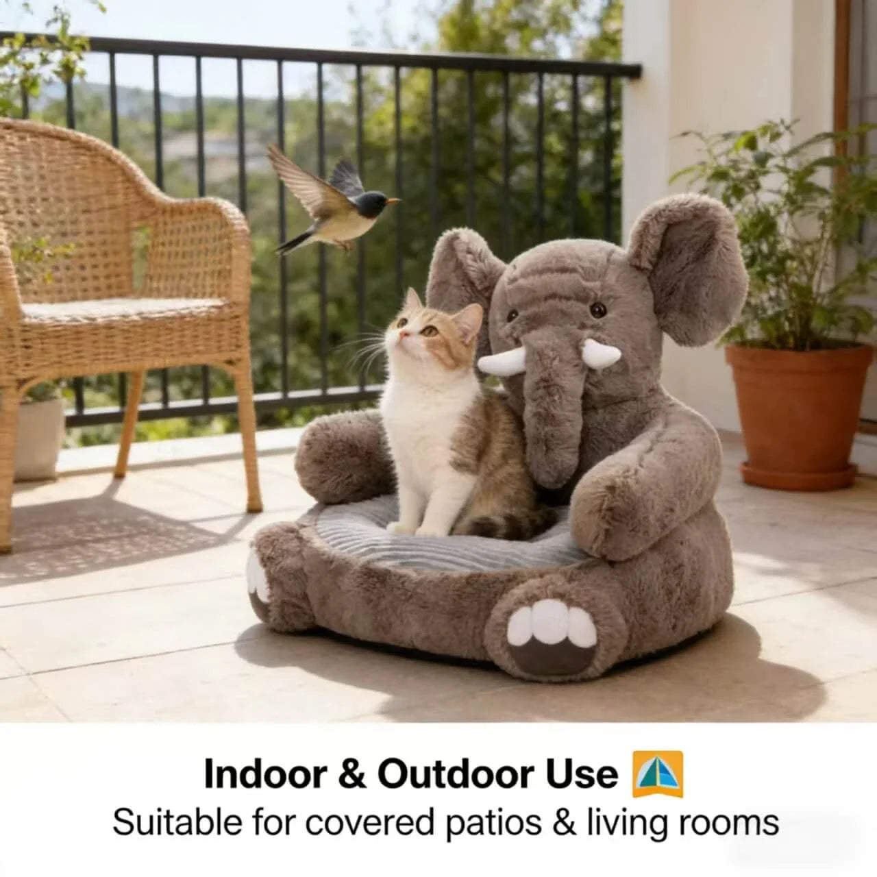 Cozy Elephant-Shaped Dog Sofa: Plush, Ribbed Cushion, Brown for Small Dogs