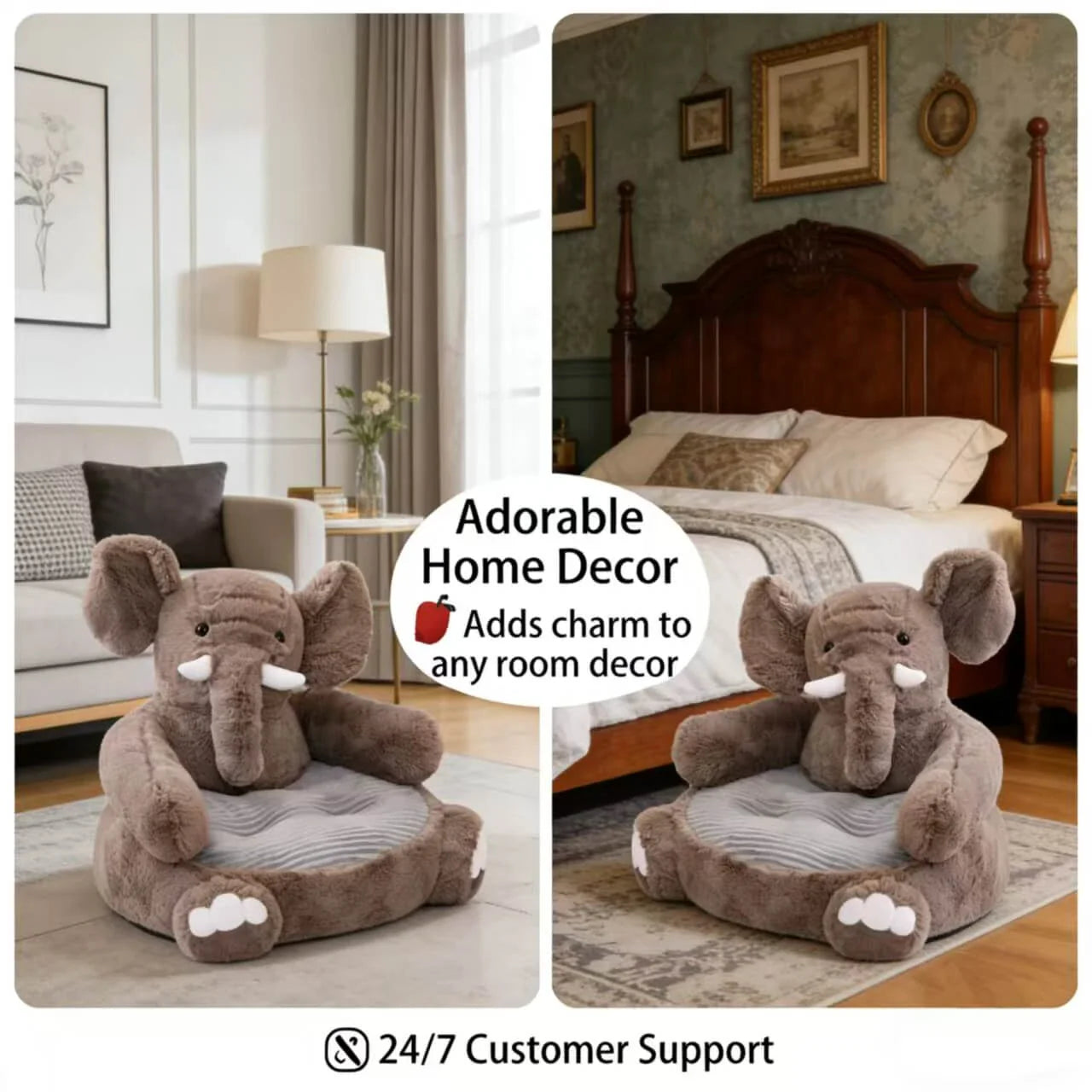 Cozy Elephant-Shaped Dog Sofa: Plush, Ribbed Cushion, Brown for Small Dogs