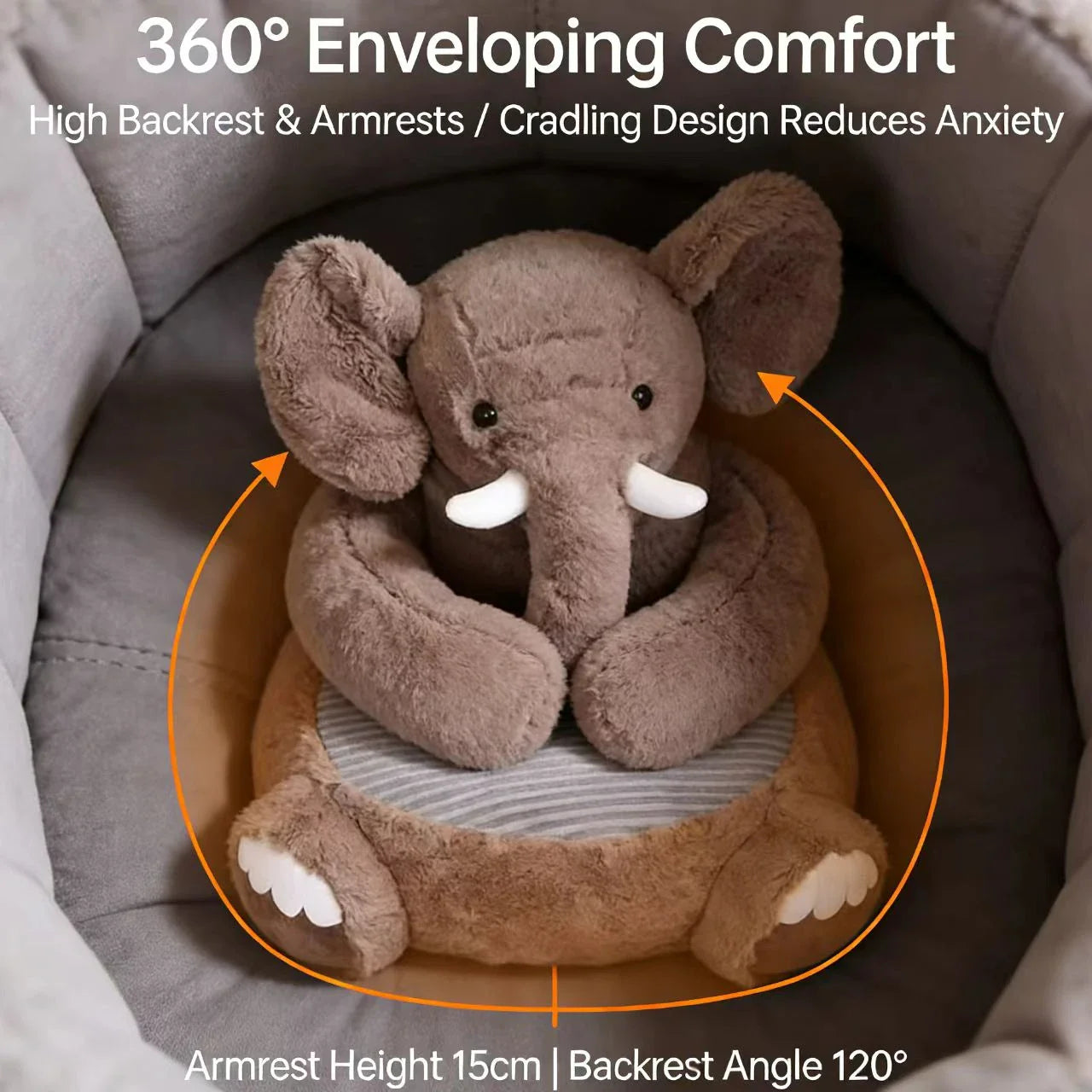 Cozy Elephant-Shaped Dog Sofa: Plush, Ribbed Cushion, Brown for Small Dogs