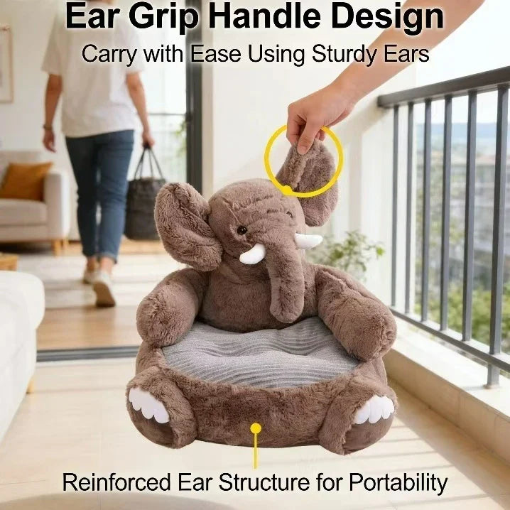 Cozy Elephant-Shaped Dog Sofa: Plush, Ribbed Cushion, Brown for Small Dogs